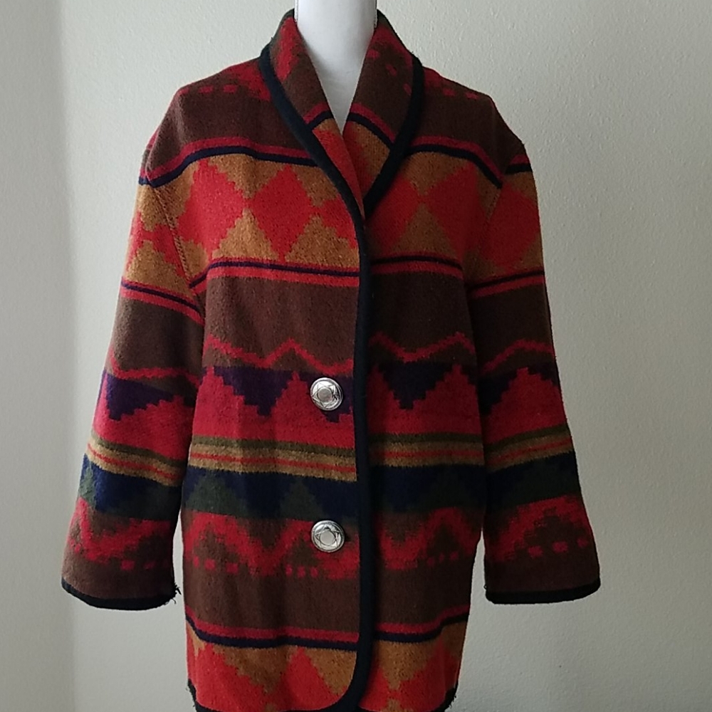 Vtg Miss New Yorker Southwestern Blanket Jacket - Picture 1 of 14